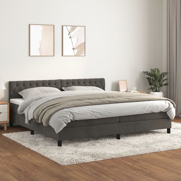 vidaXL Box spring postel s matrac&iacute; tmavě &scaron;ed&aacute; 200x200 cm samet