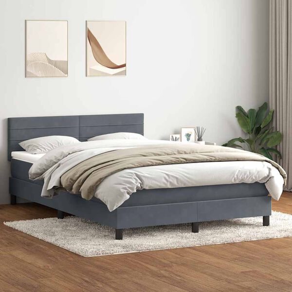 vidaXL Box spring postel s matrac&iacute; tmavě &scaron;ed&aacute; 140x220 cm samet