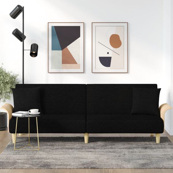 vidaXL Rozkládací pohovka s područkami černá textil