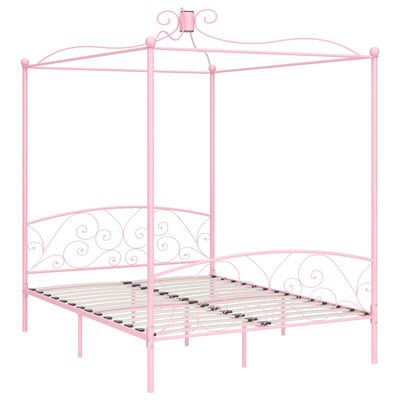 vidaXL Rám postele s nebesy růžový kovový 180 x 200 cm