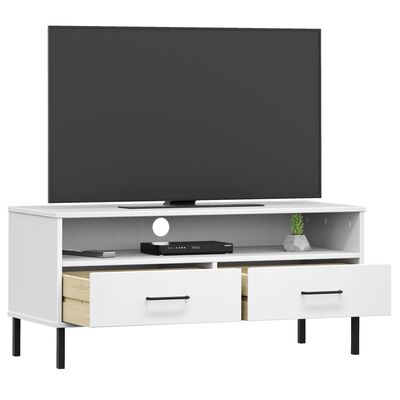 vidaXL TV skříňka s kovovými nohami bílá masivní borové dřevo OSLO