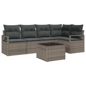 vidaXL Sada zahradn&iacute;ch pohovek s pol&scaron;t&aacute;řem 6 pcs Světle &scaron;ed&aacute; polyratan