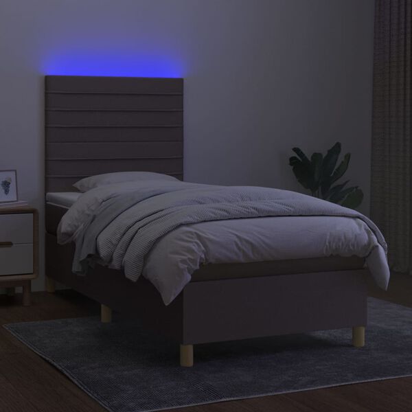 vidaXL Box spring postel s matrac&iacute; a LED taupe 90x200 cm textil