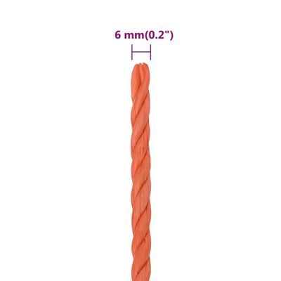 vidaXL Pracovní lano oranžové 6 mm 250 m polypropylen