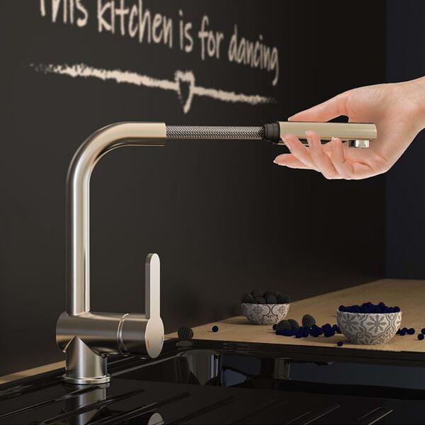 SCH&Uuml;TTE Dřezov&aacute; baterie s v&yacute;suvnou spr&scaron;kou LONDON n&iacute;zkotlak&aacute; nerezov&aacute;