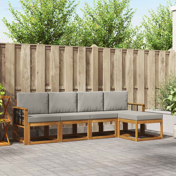 vidaXL Venkovn&iacute; pohovkov&aacute; souprava 5 pcs Př&iacute;rodn&iacute; a světle &scaron;ed&aacute;