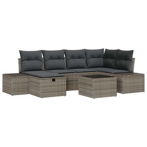 vidaXL Sada zahradn&iacute;ch pohovek s pol&scaron;t&aacute;řem 7 pcs &Scaron;ed&aacute; polyratan