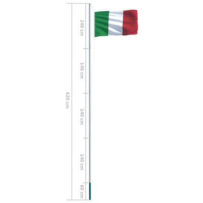 vidaXL Italská vlajka a stožár hliník 6,2 m