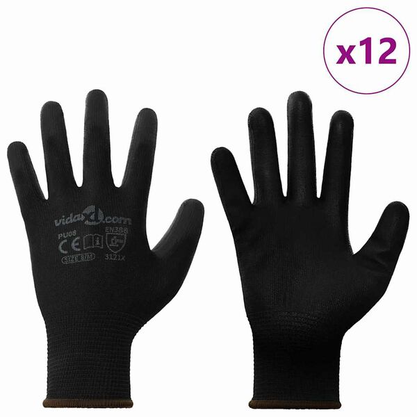 vidaXL Pracovn&iacute; rukavice 12 pcs Čern&aacute; 8 / m Polyester