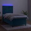 vidaXL Box spring postel s matrac&iacute; a LED tmavě modr&aacute; 90x190 cm samet