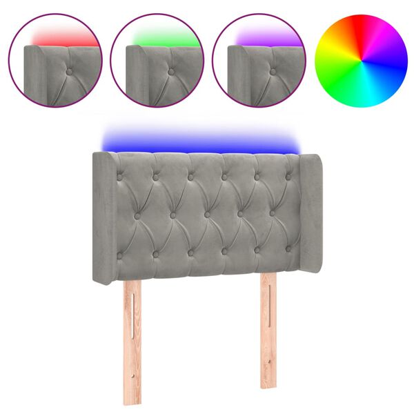 vidaXL Čelo postele s LED světle &scaron;ed&eacute; 83 x 16 x 78/88 cm samet