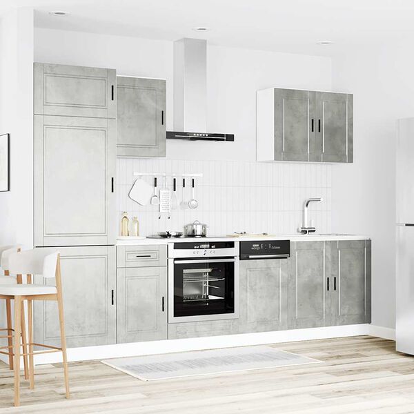 vidaXL 7d&iacute;ln&aacute; sada kuchyňsk&yacute;ch skř&iacute;něk "Porto" betonově &scaron;ed&aacute;, dřevěn&eacute;