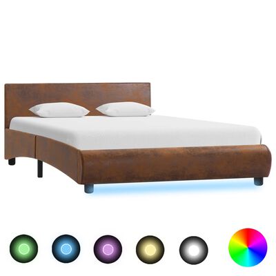 vidaXL Rám postele s LED světlem hnědý textil 140 x 200 cm