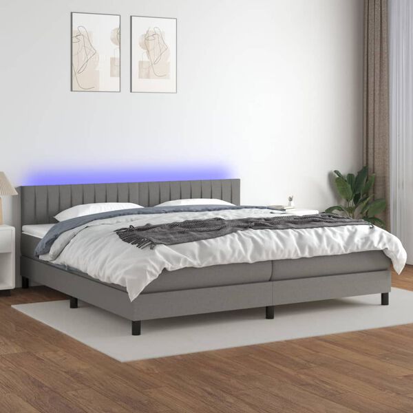 vidaXL Box spring postel s matrac&iacute; a LED tmavě &scaron;ed&aacute; 200x200 cm textil