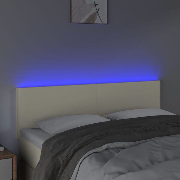 vidaXL Čelo postele s LED kr&eacute;mov&eacute; 144x5x78/88 cm uměl&aacute; kůže