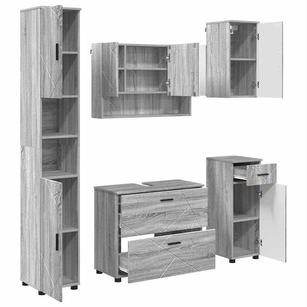 vidaXL Sada koupelnov&eacute;ho n&aacute;bytku se z&aacute;suvkou 5 pcs &Scaron;ed&aacute; Sonoma