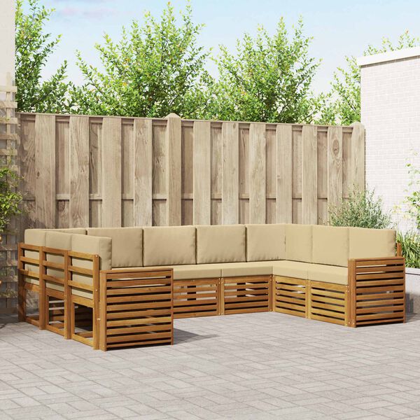 vidaXL Sedac&iacute; soupravy 9 pcs Přirozen&aacute; a B&eacute;žov&aacute; Masivn&iacute; ak&aacute;tov&eacute; dřevo