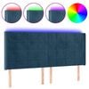 vidaXL Čelo postele s LED tmavě modr&eacute; 203 x 16 x 118/128 cm samet
