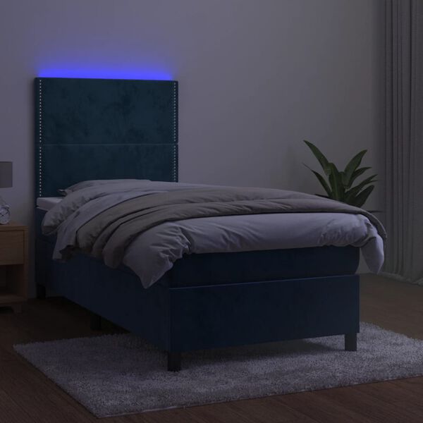 vidaXL Box spring postel s matrac&iacute; a LED tmavě modr&aacute; 80 x 200 cm samet