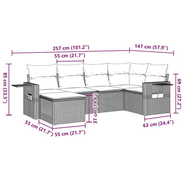 vidaXL 7d&iacute;ln&aacute; zahradn&iacute; sedac&iacute; souprava s podu&scaron;kami čern&aacute; polyratan