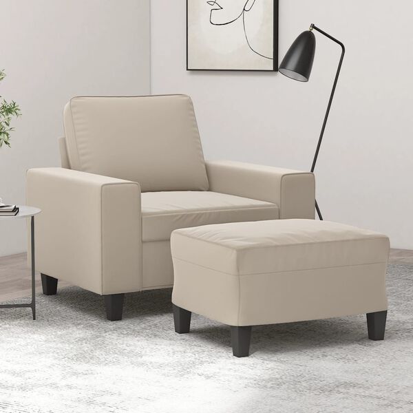 vidaXL Křeslo s podnožkou kr&eacute;mov&eacute; 60 cm tkanina z mikrovl&aacute;kna