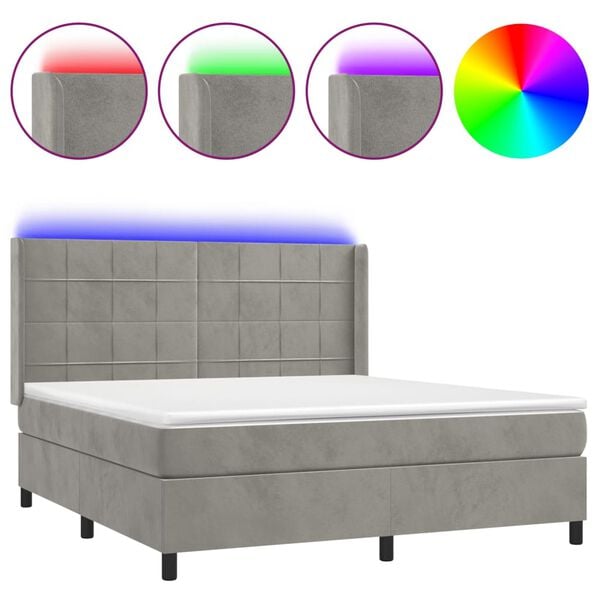 vidaXL Box spring postel s matrac&iacute; a LED světle &scaron;ed&aacute; 160x200 cm samet