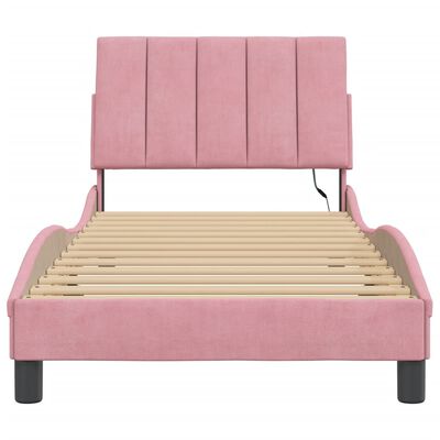 vidaXL Rám postele s LED osvětlením růžový 80 x 200 cm samet