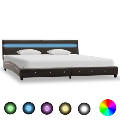 vidaXL Rám postele s LED světlem šedý umělá kůže 150 x 200 cm