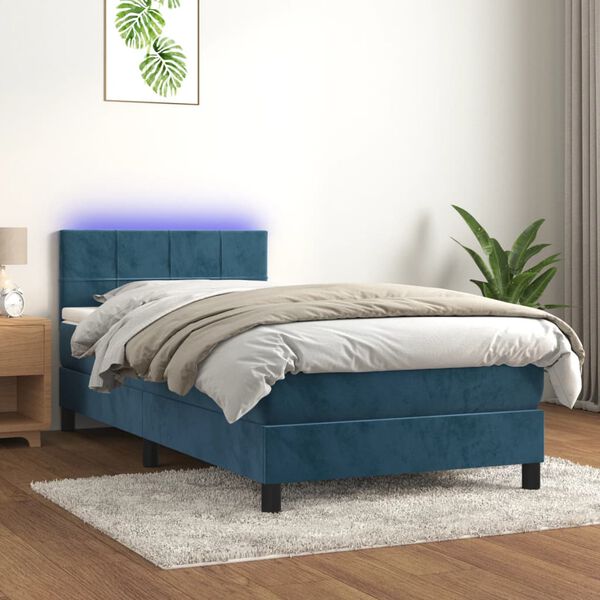 vidaXL Box spring postel s matrac&iacute; a LED tmavě modr&aacute; 80 x 200 cm samet