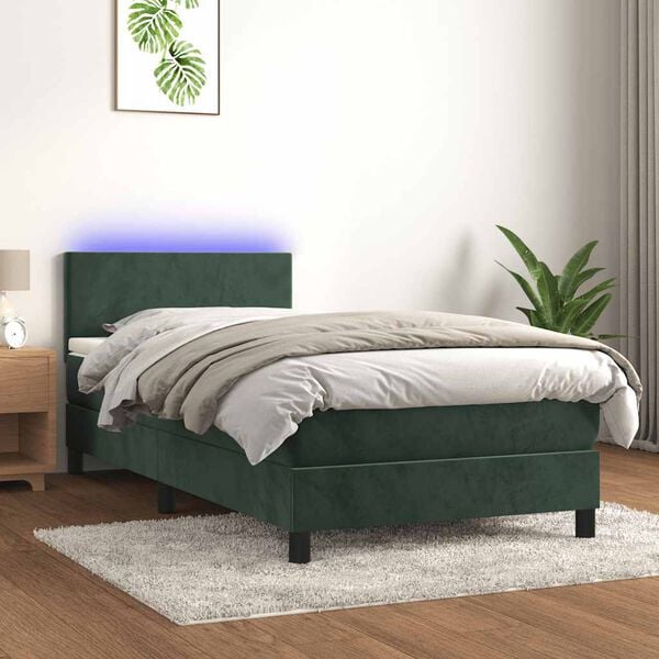 vidaXL Box spring postel s matrac&iacute; a LED tmavě zelen&aacute; 80x200 cm samet