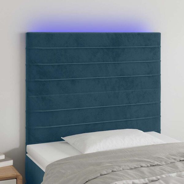 vidaXL Čelo postele s LED tmavě modr&eacute; 100x5x118/128 cm samet