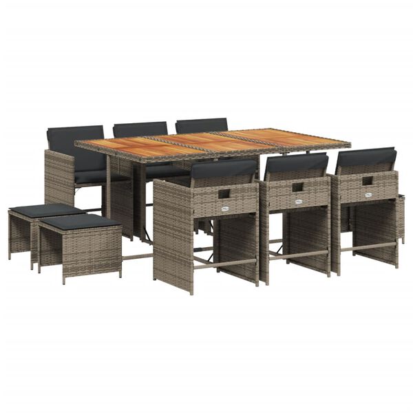 vidaXL 11d&iacute;ln&yacute; zahradn&iacute; j&iacute;deln&iacute; set s podu&scaron;kami &scaron;ed&yacute; polyratan