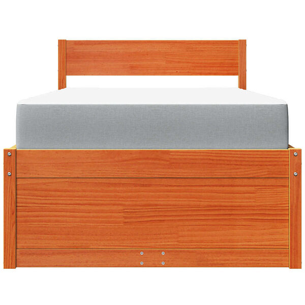 vidaXL Postel se z&aacute;suvkami a matrac&iacute; voskově hněd&aacute; 90x200 cm borovice