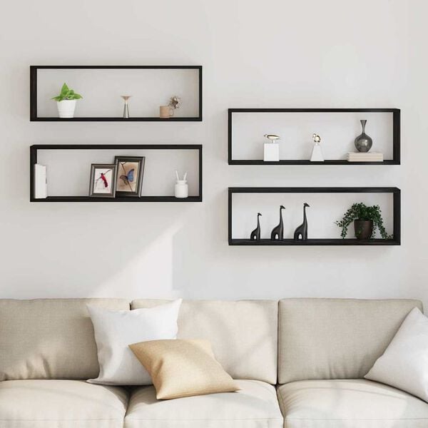 vidaXL N&aacute;stěnn&aacute; police s polic&iacute; 4 pcs Čern&yacute; dub 80 x 15 x 26 cm