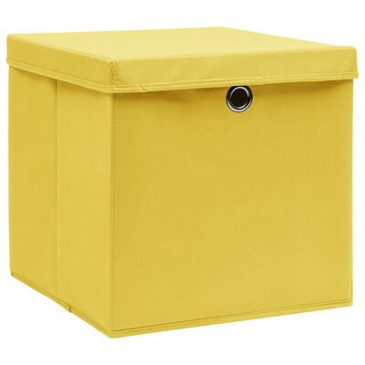 vidaXL Úložné boxy s víky 10 ks žluté 32 x 32 x 32 cm textil