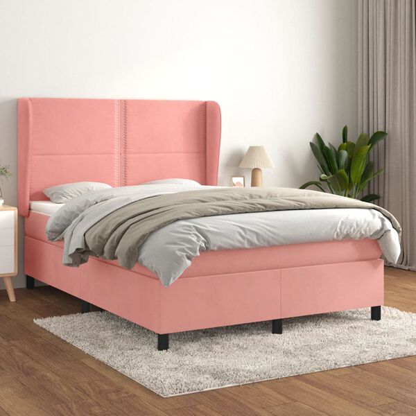 vidaXL Box spring postel s matrací růžová 140x190 cm samet