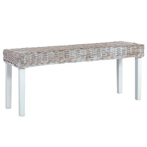 vidaXL Lavice 110 cm b&iacute;l&yacute; př&iacute;rodn&iacute; kubu ratan a masivn&iacute; mahagon