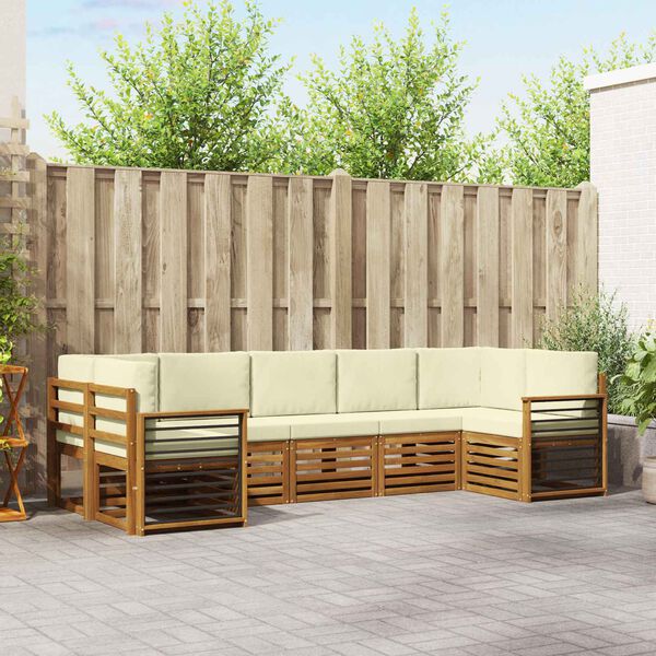 vidaXL Sedac&iacute; soupravy 7 pcs Přirozen&aacute; a Kr&eacute;mov&aacute; Masivn&iacute; ak&aacute;tov&eacute; dřevo