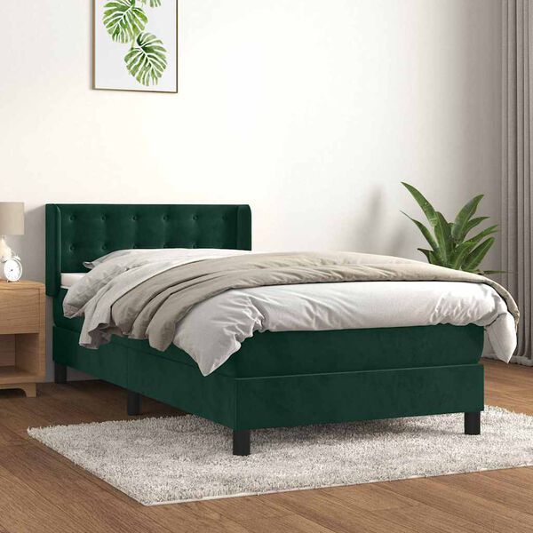 vidaXL Box spring postel s matrac&iacute; tmavě zelen&aacute; 80 x 200 cm samet
