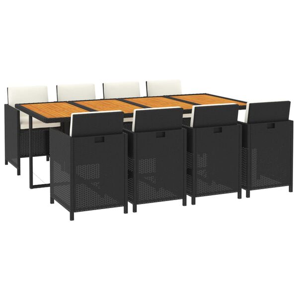 vidaXL 9d&iacute;ln&yacute; zahradn&iacute; j&iacute;deln&iacute; set s podu&scaron;kami polyratan čern&yacute;