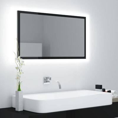 vidaXL LED koupelnové zrcadlo černé vysoký lesk 80x8,5x37 cm akrylové