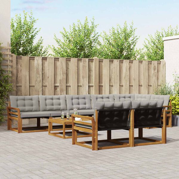 vidaXL Venkovn&iacute; pohovkov&aacute; souprava 9 pcs Př&iacute;rodn&iacute; a světle &scaron;ed&aacute;