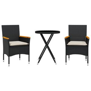 vidaXL 3d&iacute;ln&yacute; bistro set s podu&scaron;kami čern&yacute; polyratan a sklo