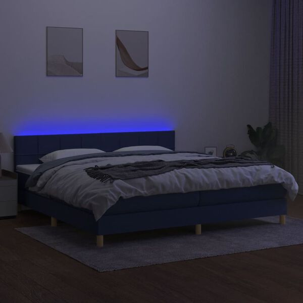 vidaXL Box spring postel s matrac&iacute; a LED modr&aacute; 200x200 cm textil