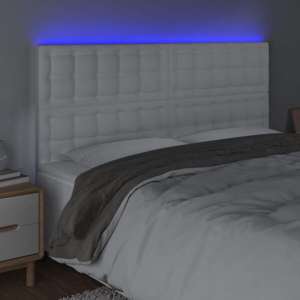 vidaXL Čelo postele s LED b&iacute;l&eacute; 200x5x118/128 cm uměl&aacute; kůže