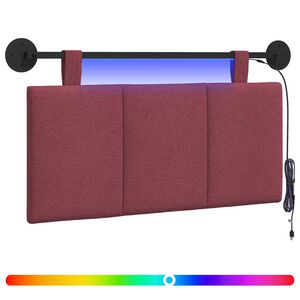 vidaXL Z&aacute;věsn&eacute; čelo postele S LED osvětlen&iacute;m V&iacute;no Červen&eacute; Textil