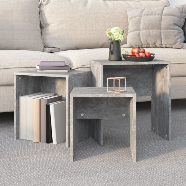 vidaXL Hn&iacute;zdov&eacute; konferenčn&iacute; stolky 3 ks betonově &scaron;ed&eacute; dřevotř&iacute;ska