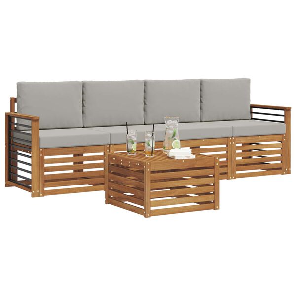 vidaXL Sedac&iacute; soupravy s pol&scaron;t&aacute;řem 5 pcs Př&iacute;rodn&iacute; a světle &scaron;ed&aacute;