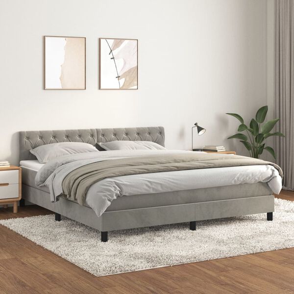 vidaXL Box spring postel s matrac&iacute; světle &scaron;ed&aacute; 160x200 cm samet