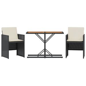vidaXL 3d&iacute;ln&yacute; bistro set s podu&scaron;kami čern&yacute; polyratan
